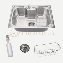 Cuba Inox 50X40 com cesto escorredor e dosador de detergente - 100% Aço Inox