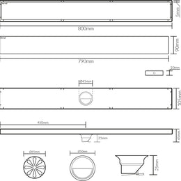 Ralo Linear com válvula de fechamento anti-odor 80x10 Lux