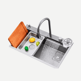 Cuba Smart 1.0 - Aço Inox 304  - Torneira Embutida Monocomando + Dispenser de Sabão + Lava copos