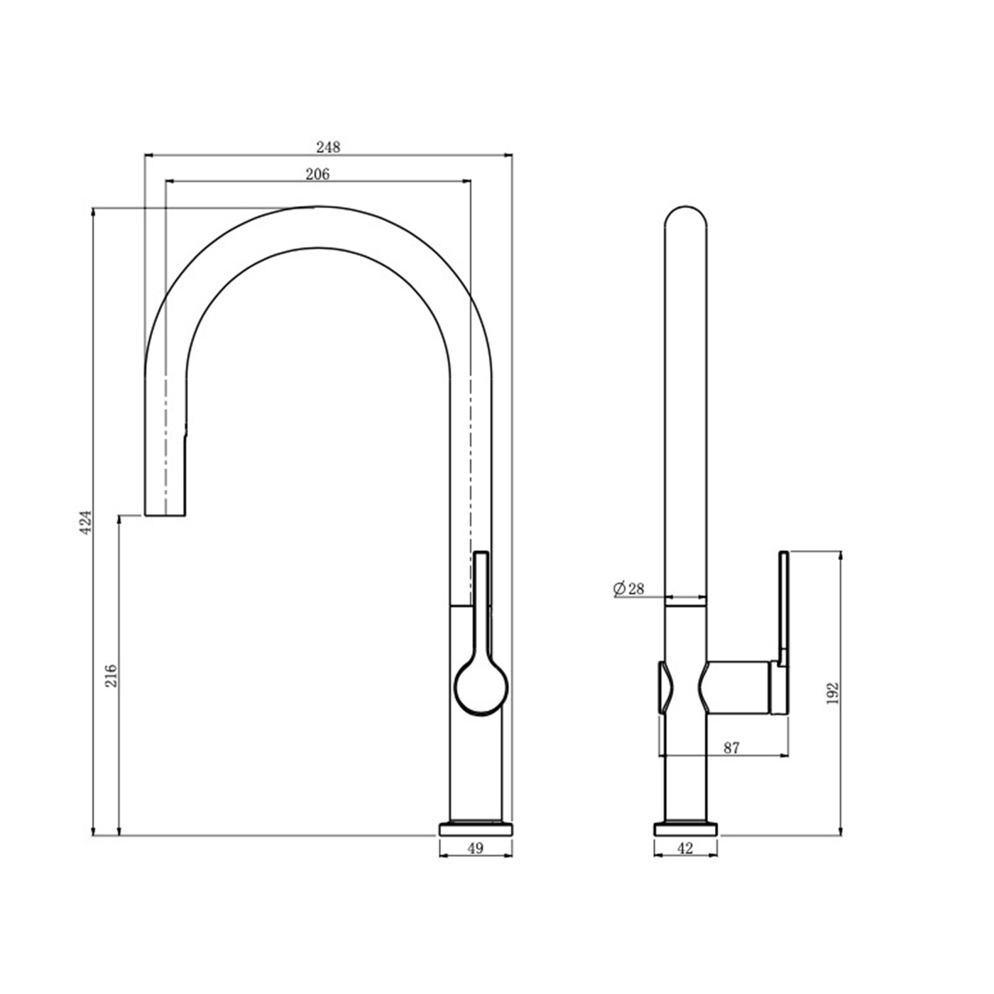 Misturador Monocomando Extensível Gourmet Santa Marta Minimalista