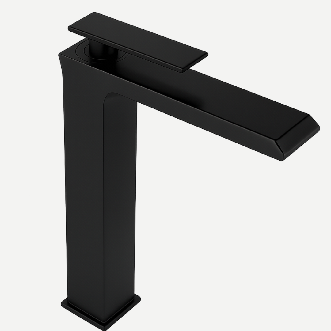 Misturador Monocomando para lavatório de mesa Bica Alta Dacar - Inox e preto fosco