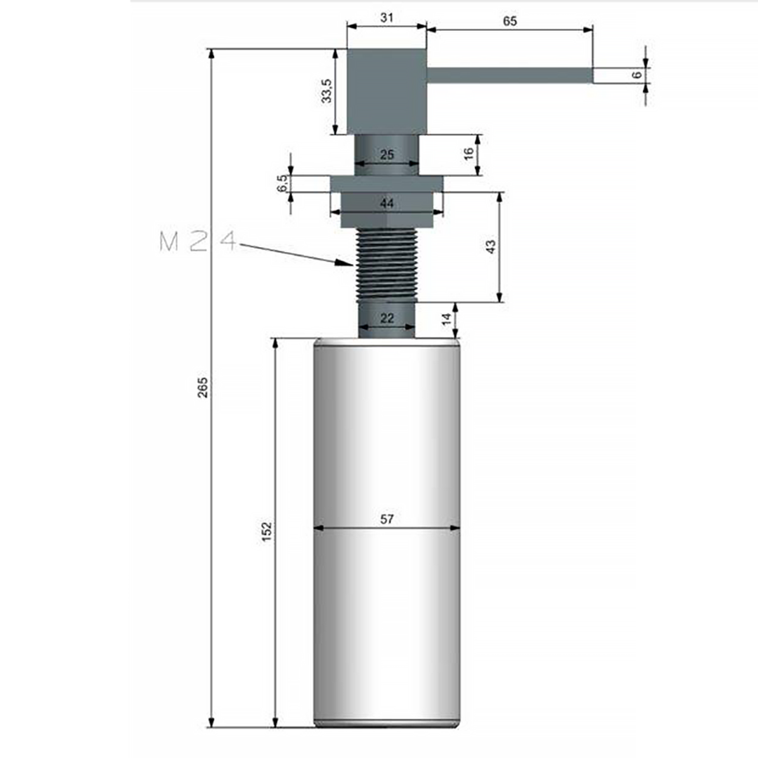Dispênser de detergente embutido para cozinha ou banheiro Lux 350ml - Inox 304