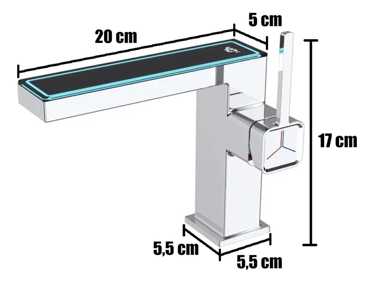 Torneira Monocomando Bica Baixa para Lavabo com Display de temperatura digital - Linha Square