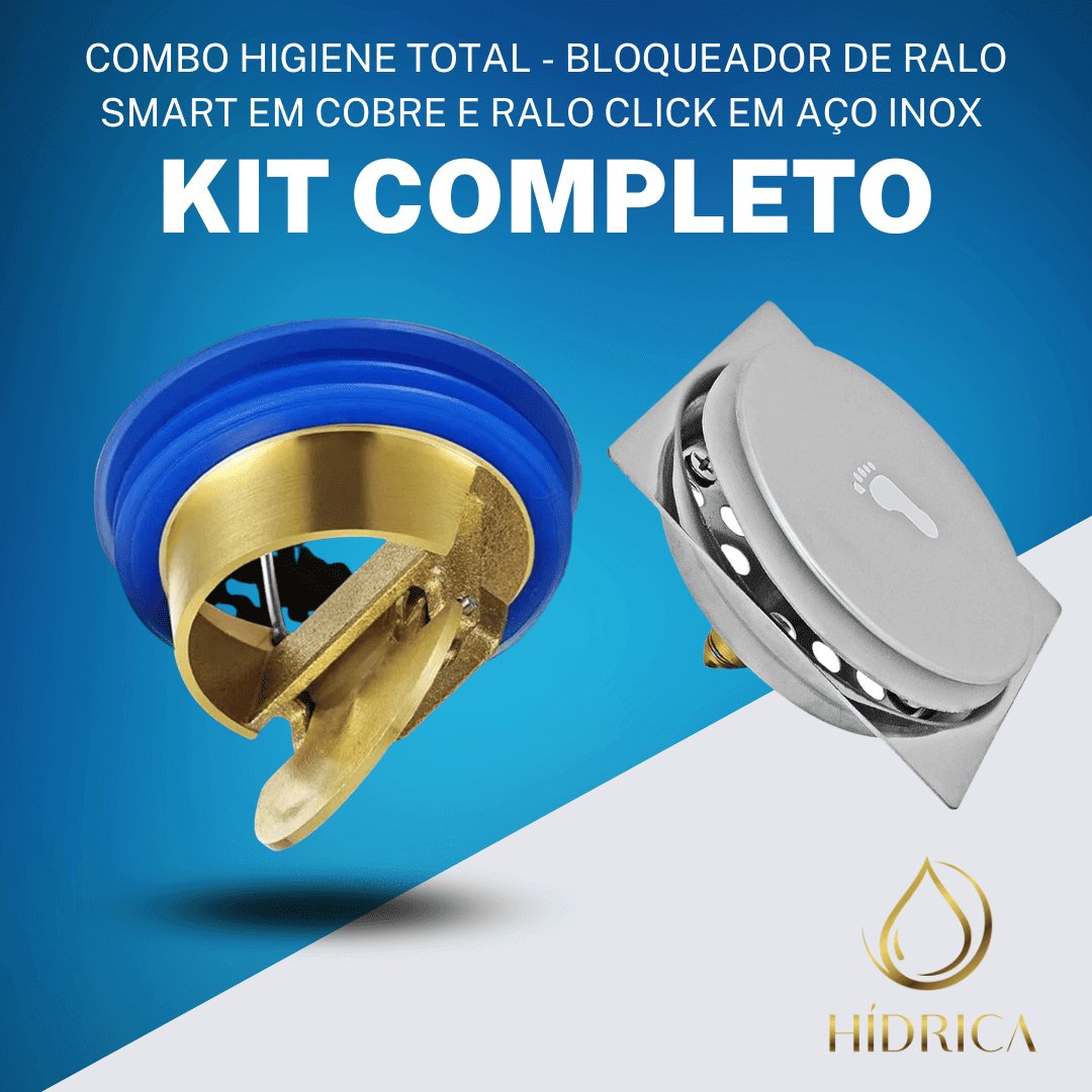 Combo Higiene Total - Bloqueador de Ralo Smart em Cobre e Ralo Click em Aço Inox - #shop_name - Brasil