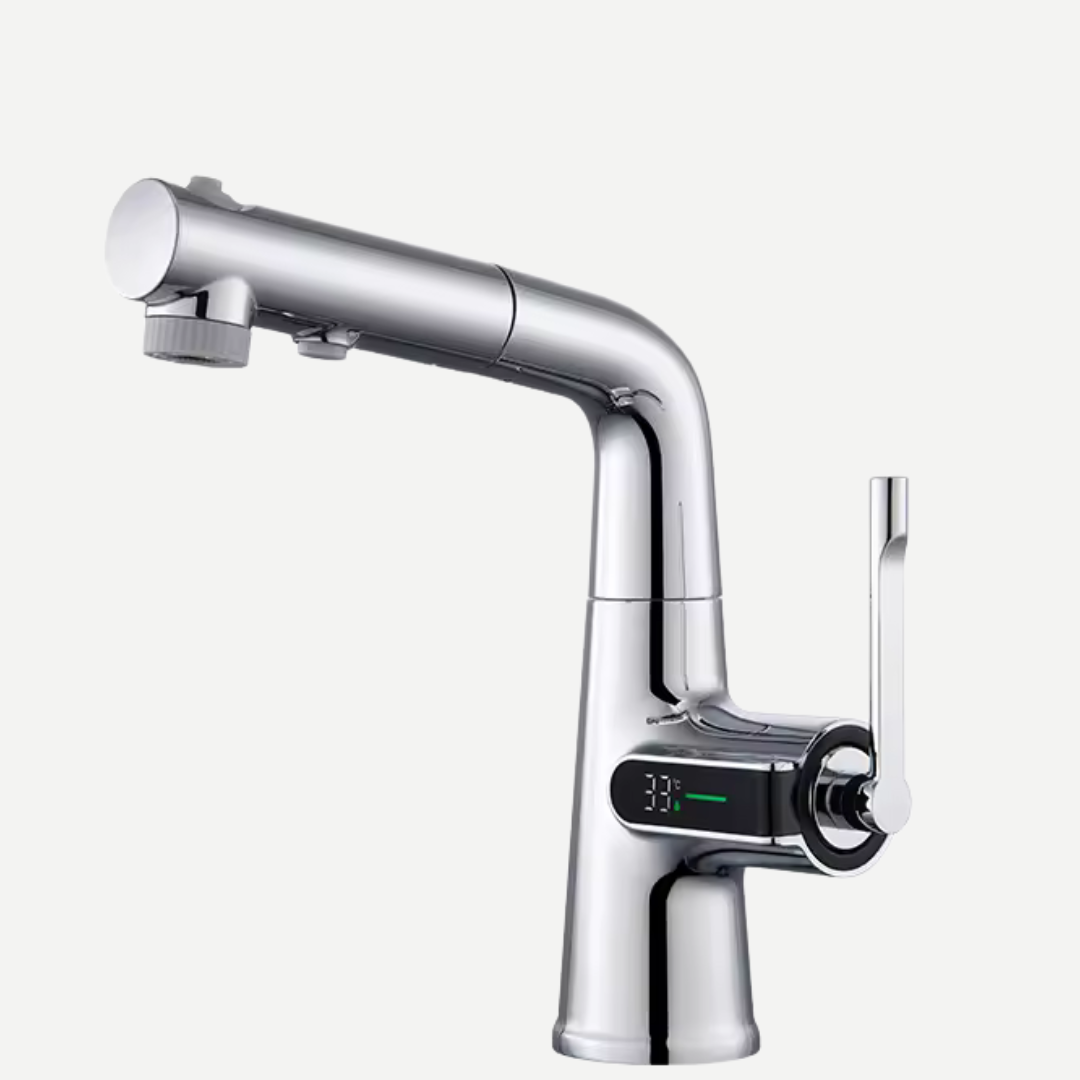 Torneira Monocomando bica alta para banheiro com display digital rotativa Elevatta