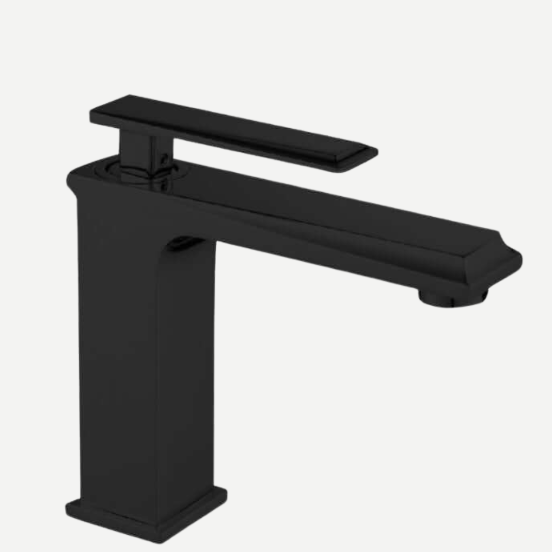 Misturador Monocomando para lavatório de mesa Bica baixa Dacar - Inox e preto fosco