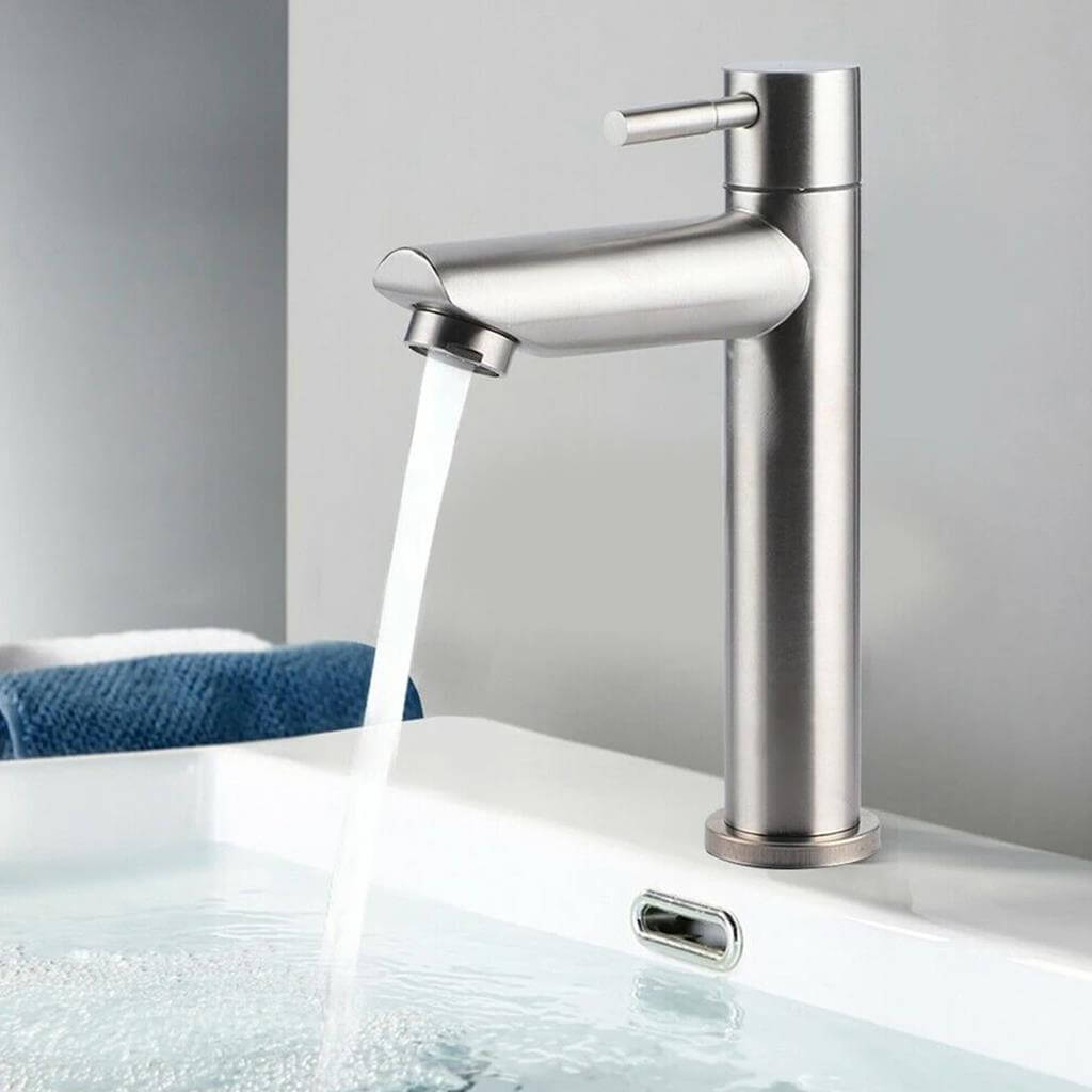 Torneira Lander para Banheiro em Aço Inox - Bica Baixa Água Fria