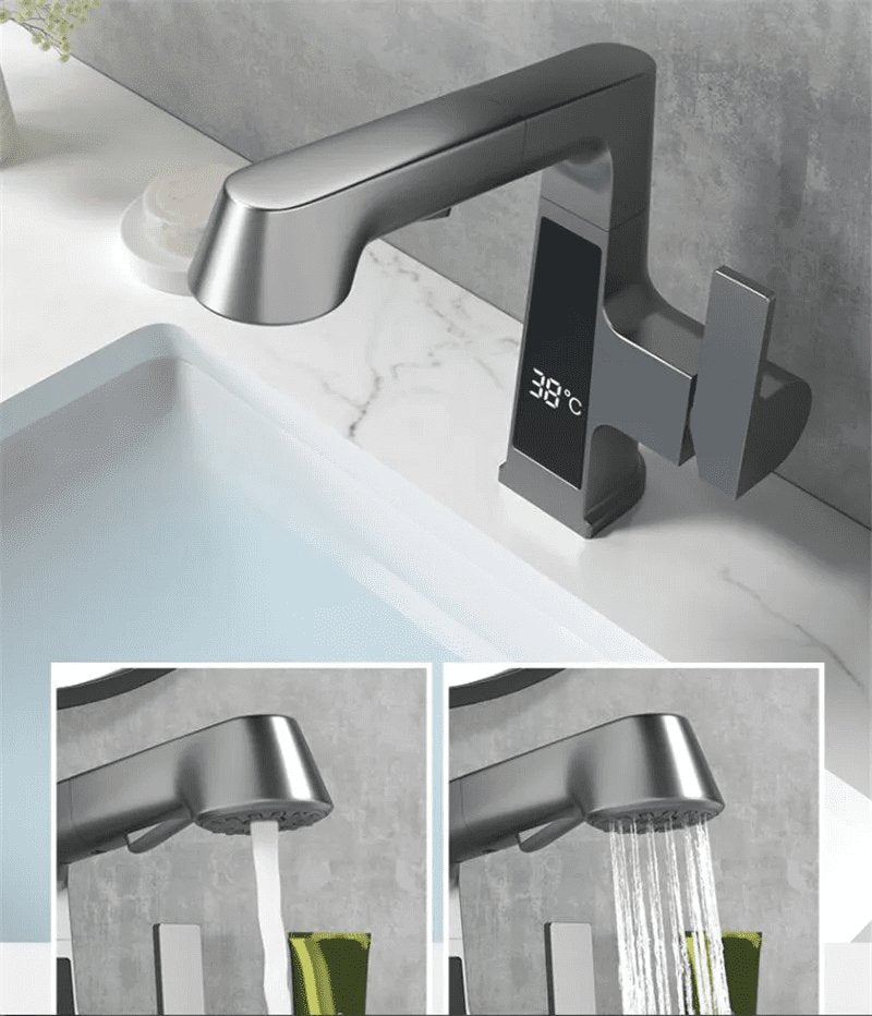 Torneira para Banheiro com Mangueira Extensível e Display - Monocomando Swirl