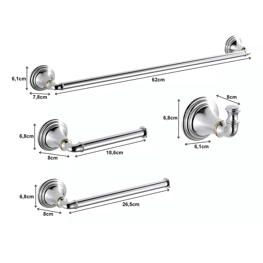 Kit Completo de penduradores para banheiro Aço Inox 304 - Linha Provençal